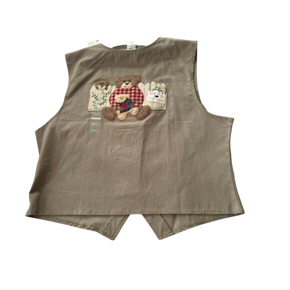 NWT Vintage Teddy Bear Vest Womens XL Bear Hugs Given Here Embroidered Cotton - Picture 1 of 5
